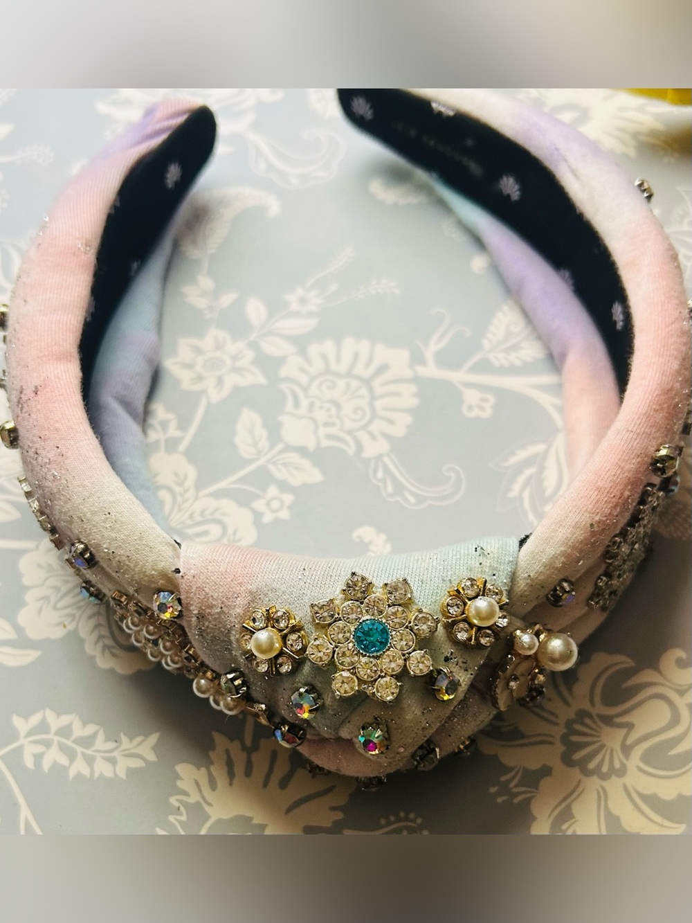 Lele Sadoughi headband tie dye ombre pastel with crystal snowflake pearls